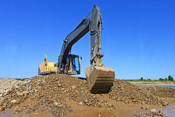 Gravel excavated in the mainstream of the river - Photo, Image