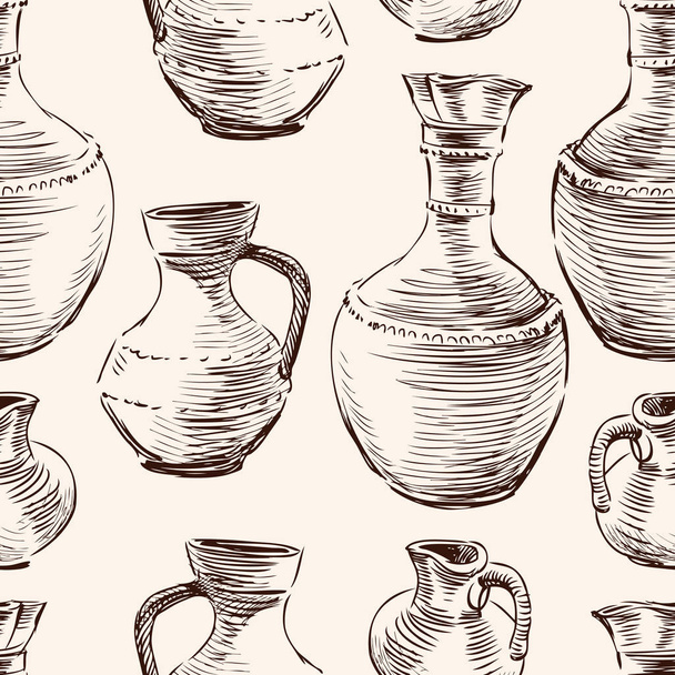 Pattern of the greek jugs sketches - Wektor, obraz