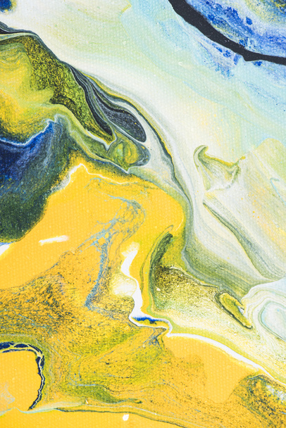 close up of abstract yellow and blue oil painting - Fotografie, Obrázek