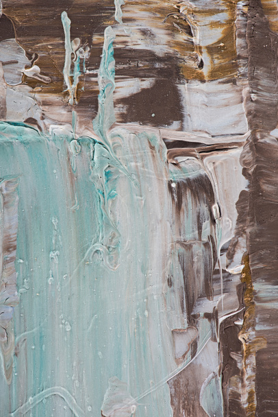 close up of blue and brown brush strokes of oil paint - Foto, afbeelding