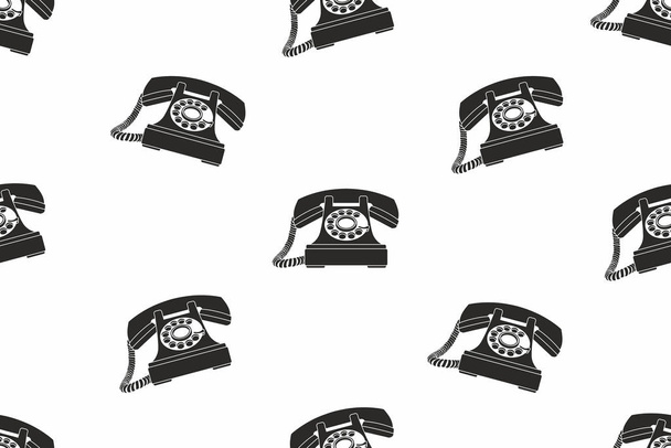 padrão de telefones vintage monocromático sem costura no fundo branco
 - Vetor, Imagem