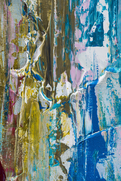 油絵の具の青、白、黄色のブラシ ストロークで創造的な背景 - 写真・画像