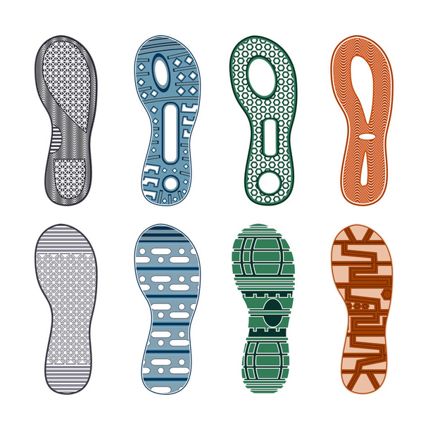 Sport Shoes Footprints Colored Set - Vector, Image