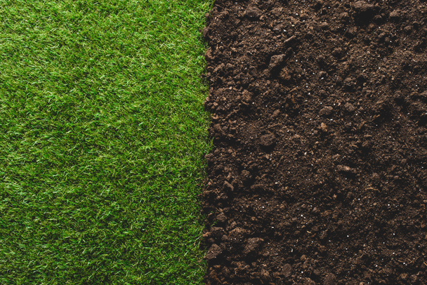 a zöld gyep és a talaj háttér felülnézet - Fotó, kép