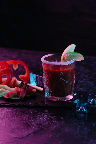 close-up view of glass with bloody mary cocktail - Photo, Image