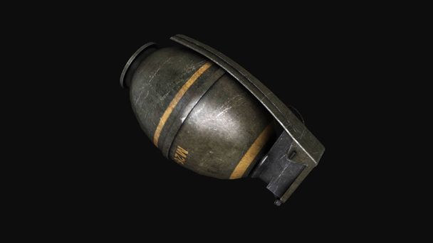 Hand grenade. Animation of Hand grenade on black background. Rotating Hand grenade isolated on black background - Fotoğraf, Görsel