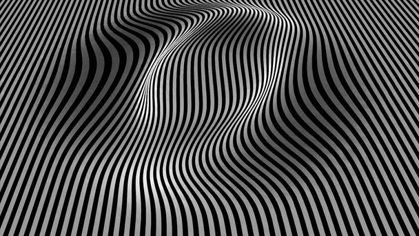 Черно-белые абстрактные волны на белом фоне - поверхность из линий, горизонтальное движение - бесшовная петля. Изогнутые линии тканей. Линии абстрактного фона - Фото, изображение
