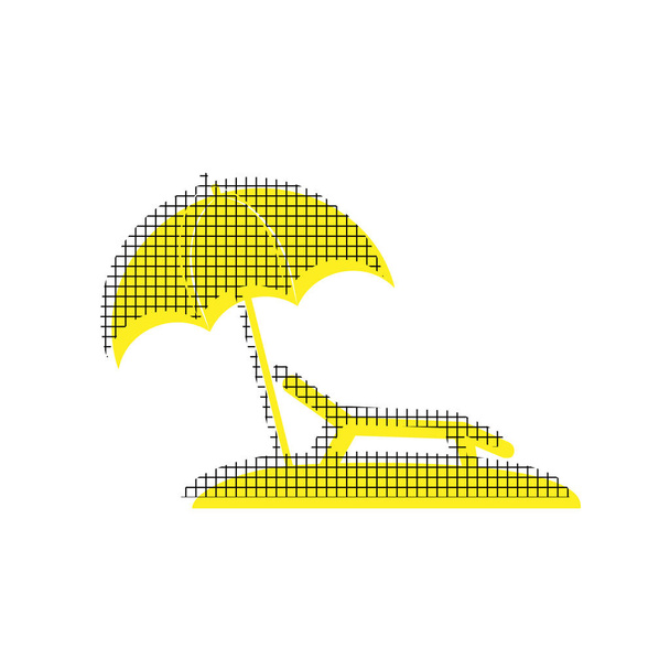 Tropical resort beach. Sunbed Chair sign. Vector. Yellow icon wi - Vector, Image