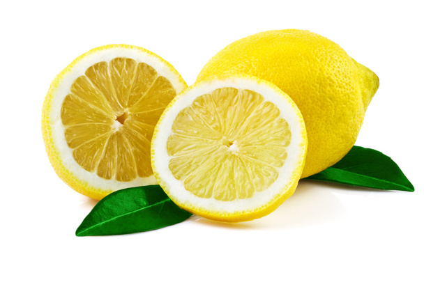 Fresh lemon with leaves isolated on white - Фото, изображение