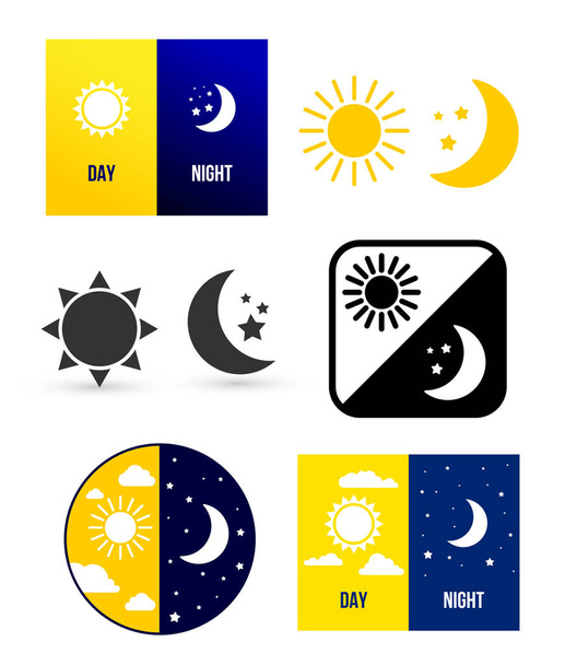 Day night theme. Set of vector illustration. Isolated on white background - Vector, Image