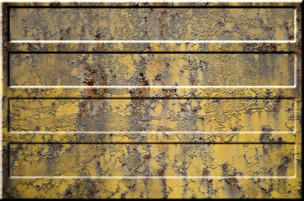 Texture of yellow rough rusted metal surface with bulky gray highlighted portions which can be seen on exposure to light. Preparation for the background processing of slides and spreadsheets - Photo, Image