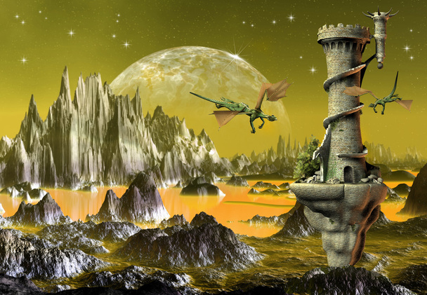 Fantasy sceny ze smokami - grafika komputerowego - Zdjęcie, obraz