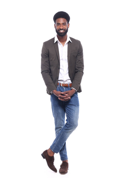 happy black man in front of a white background - Foto, imagen