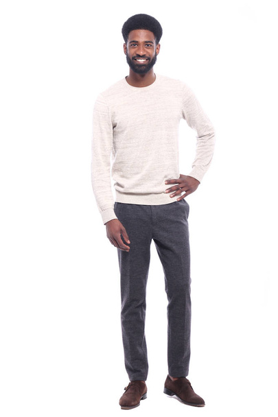 happy black man in front of a white background - Photo, Image