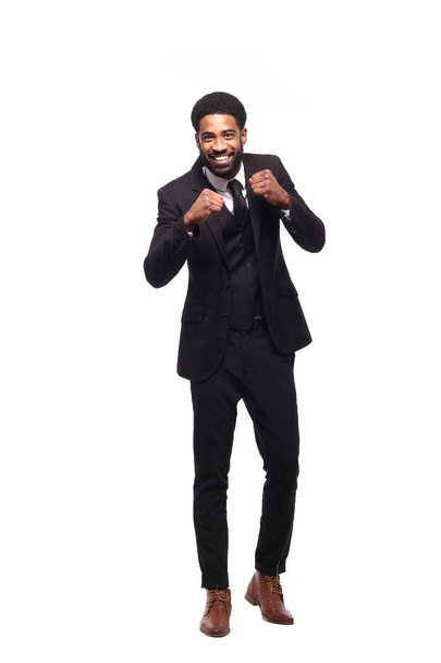 happy black man in front of a white background - Photo, image
