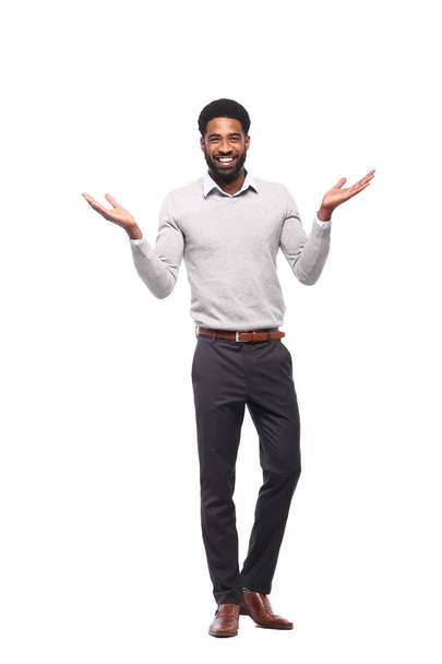 happy black man in front of a white background - Foto, afbeelding