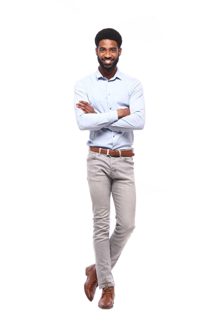 happy black man in front of a white background - 写真・画像