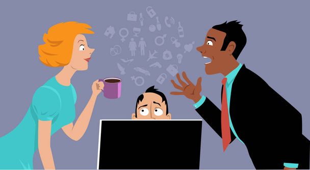Two coworkers gossiping over the head of another businessman, EPS 8 vector illustration - Vector, Image