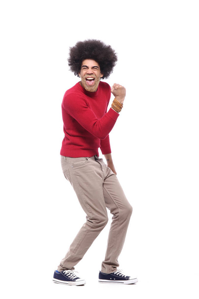 Happy afro man in front of a white background - Fotó, kép