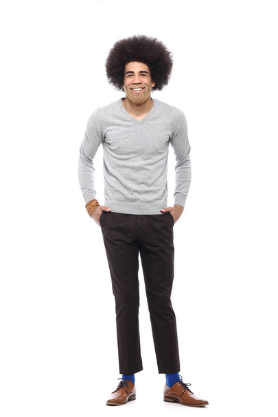 Happy afro man in front of a white background - Zdjęcie, obraz