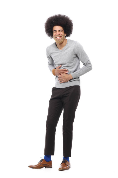 Happy afro man in front of a white background - Photo, image