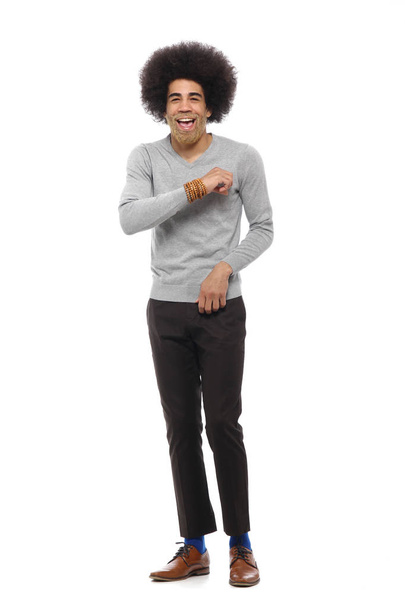 Happy afro man in front of a white background - Foto, immagini