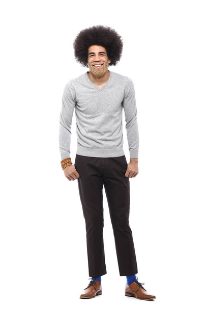 Happy afro man in front of a white background - Zdjęcie, obraz