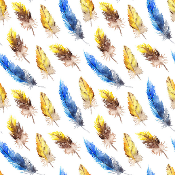 Акварель голубой сойка желтый попугай перо птицы бесшовный рисунок текстуры фона
 - Фото, изображение