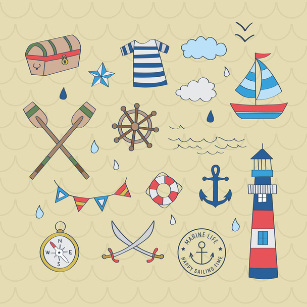 Nautical sailor graphic set. A playful, modern, and flexible pattern for brand who has cute and fun style. Happy, bright, and nautical mood.  - Vector, Image