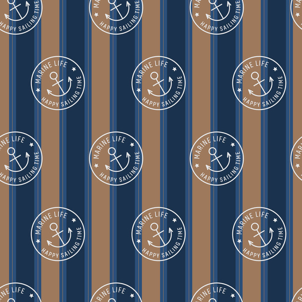 Stripe vintage sailor marine life stamp. A vintage, modern, and flexible pattern for brand who has mature and fun style. Repeated pattern. Happy, retro, and nautical mood. - Vector, Image