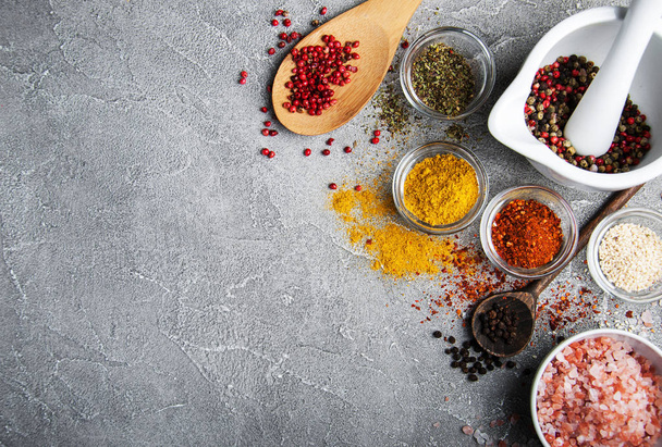Different kind of spices in bowls - Φωτογραφία, εικόνα