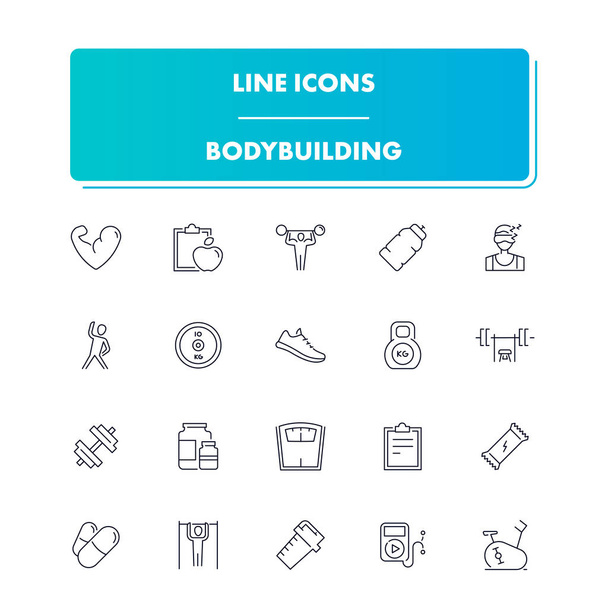 Line sport icons set. Bodybuilding - Вектор, зображення
