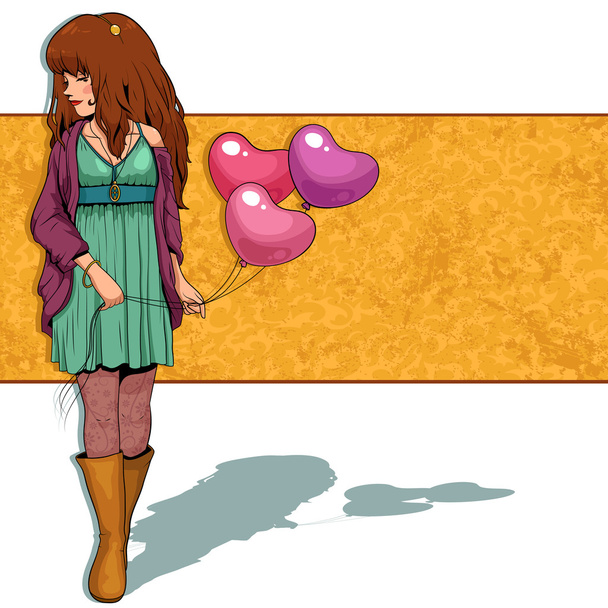 dívka s balónky - Vektor, obrázek