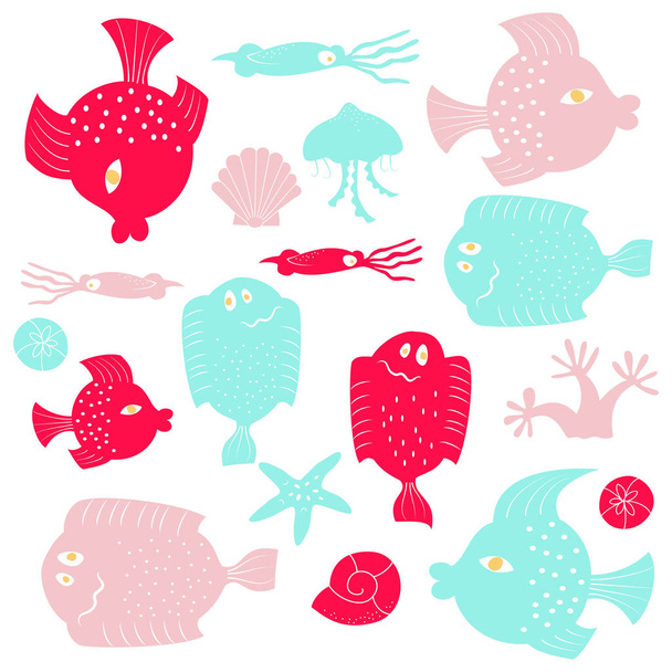 Set of colorful cartoon fishes.  - Vector, Image