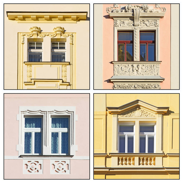 Windows starego budynku. Praga, 2018. - Zdjęcie, obraz