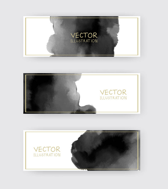 Black white banners set with abstract black ink wash painting - Vector, imagen