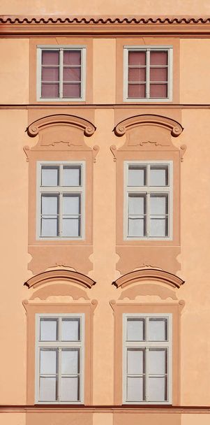 Architectural elements of the facade of an ancient building. Windows. Prague, 2018. - Fotoğraf, Görsel