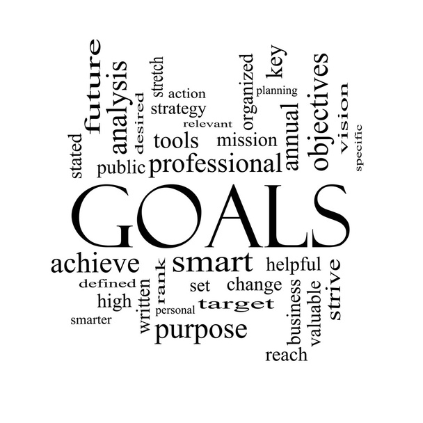 Goals Word Cloud Concept in black and white - Photo, Image