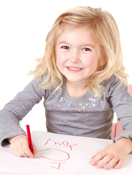 Little girl writting I love you - Фото, изображение