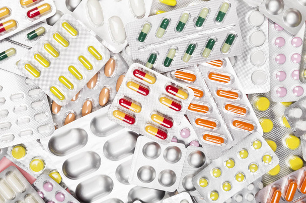 Various medicine pills. Top view - Fotó, kép