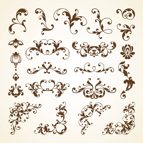 Векторный набор старинных декоративных элементов оформления страницы каллиграфический дизайн элементов для приглашения, узор, свадебный шаблон
 - Вектор,изображение