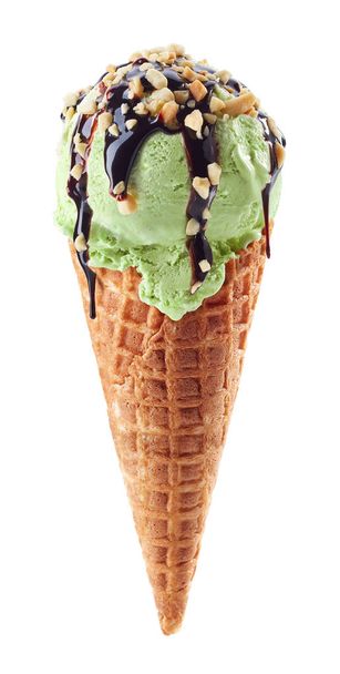 Pistache ijs met kegel - Foto, afbeelding