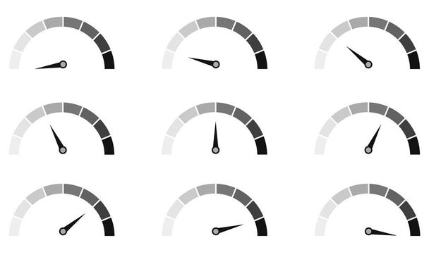 速度計または評価メーターは、インフォ グラフィックのゲージ要素を署名します。ベクトル図. - ベクター画像