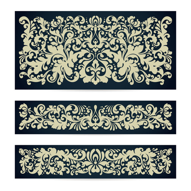 Vector set of templates with ornamental damask pattern decor composition Vintage background for wedding invitation design,  - Vector, Imagen