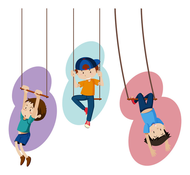 Three kids on hand swings - Vector, Image