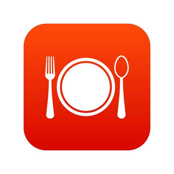 Place setting with plate,spoon and fork icon digital red - Διάνυσμα, εικόνα