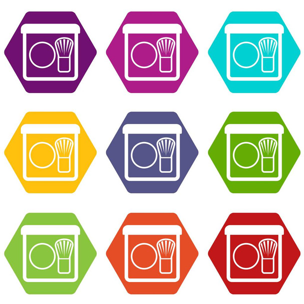 Rouge with brush icon set color hexahedron - Vector, Imagen