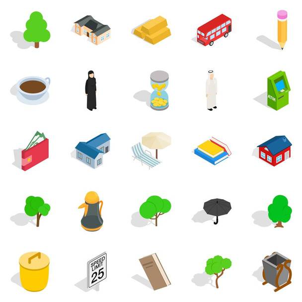 Financial district icons set, isometric style - Vector, Image