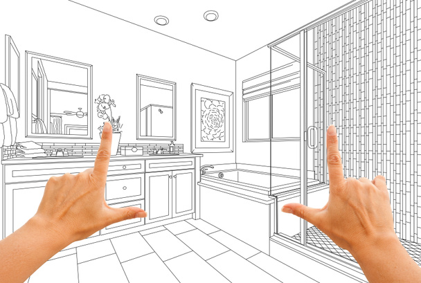 Ręce kadrowania niestandardowy Master łazienka rysunku - Zdjęcie, obraz