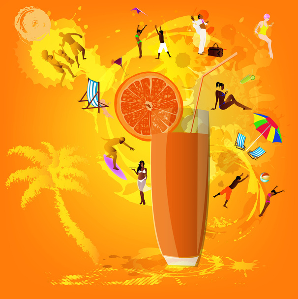 Fresh juice orange.Summer exotic rest.Vector - Vettoriali, immagini
